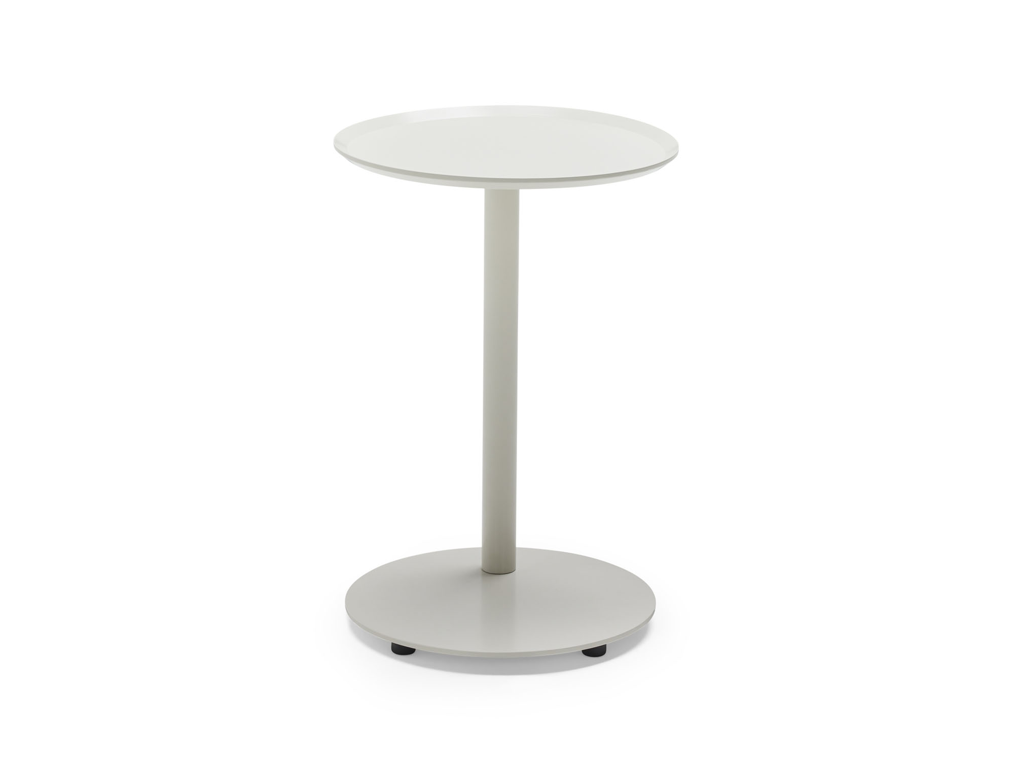 Front view of white metal outdoor side table